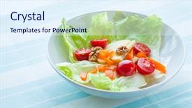  Presentation with light green health and wellbeing - Audience pleasing presentation theme consisting of cherries free - healthy green salad in white backdrop and a sky blue colored foreground