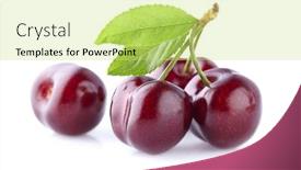 Presentation with leaves - Audience pleasing slide deck consisting of cherries-with-leaves-isolated backdrop and a yellow colored foreground