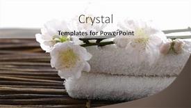  Presentation with cherry blossom - Theme with cherry blossom with towel on wood mat background and a white colored foreground
