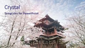  Presentation with cherry blossom - Presentation theme consisting of roof in qing long temple background and a sky blue colored foreground