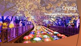 Presentation with city night - Presentation design having cherry blossoms at night busan background and a coral colored foreground