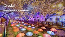  Presentation with night city - Slide set featuring cherry blossoms sakura at night background and a tawny brown colored foreground