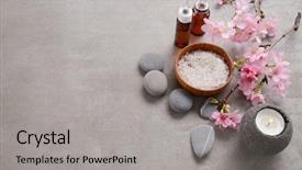  Presentation with cherry - Audience pleasing theme consisting of cherry flowers candle gray stone backdrop and a light gray colored foreground