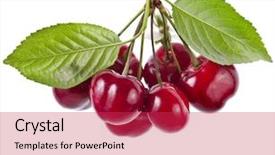  Presentation with leafy produce fruit dairy - Colorful slide deck enhanced with cherry fruit isolated on white backdrop and a red colored foreground