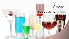  Presentation with alcohol energy drinks - Slide deck with cherry liqueur - variety of alcoholic drinks isolated background and a  colored foreground