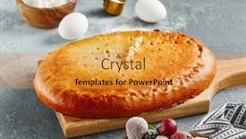  Presentation with sweet pastry - Presentation theme consisting of cherry-pie-on-wooden-board background and a gold colored foreground