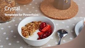  Presentation with muesli - Colorful PPT theme enhanced with cherry production - muesli with milk and fresh backdrop and a  colored foreground
