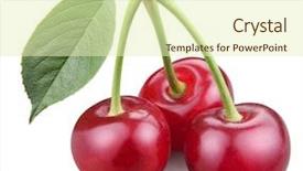  Presentation with three - Slide set having clipping path - three cherries with leaf isolated background and a soft green colored foreground