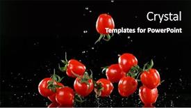 Presentation with cherry - Presentation having cherry-tomatoes-falling-on-black background and a wine colored foreground