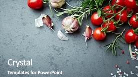  Presentation with healthy nutrition - Audience pleasing slide deck consisting of cherry tomatoes herbs and spices on a dark stone background fresh ingredients for salad concept for healthy nutrition top view copy space backdrop and a gray colored foreground