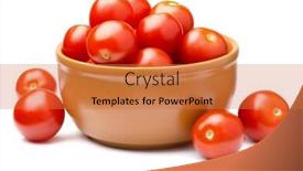  Presentation with ceramics - PPT theme consisting of cherry tomatoes in ceramics bowl isolated on white background and a red colored foreground