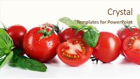  Presentation with cherry - Presentation design consisting of cherry tomatoes with basil isolated background and a cream colored foreground
