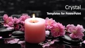  Presentation with zen stones - Audience pleasing PPT theme consisting of cherry tree branch with candle on zen stones backdrop and a black colored foreground