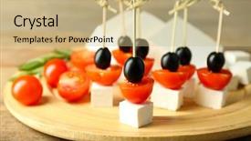  Presentation with cherry - PPT theme with ches - cheese canapes with cherry tomatoes background and a coral colored foreground