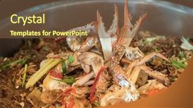  Presentation with crabs - Presentation design consisting of chesapeake bay - hot steamed crabs with vermicelli background and a tawny brown colored foreground