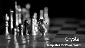  Presentation with knight - Beautiful slide deck featuring chess board for playing game backdrop and a dark gray colored foreground