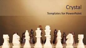  Presentation with chess board - Presentation theme featuring chess board with chess pieces background and a coral colored foreground