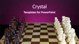  Presentation with chess pieces - Cool new slide deck with chess board with chess pieces backdrop and a wine colored foreground