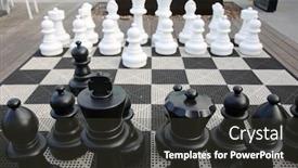  Presentation with play area - Audience pleasing presentation theme consisting of chess-kit-giant-chess-game backdrop and a dark gray colored foreground