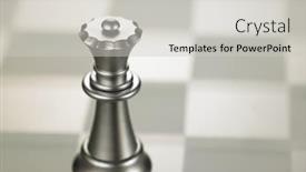  Presentation with queen chess - Theme having chess piece queen on the glass chess board background and a light gray colored foreground