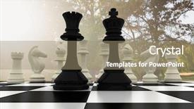  Presentation with chess pieces - Audience pleasing PPT theme consisting of chess pieces against blurry trees backdrop and a coral colored foreground