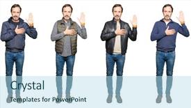  Presentation with hand palm - Audience pleasing slide deck consisting of chest and open palm making backdrop and a light blue colored foreground