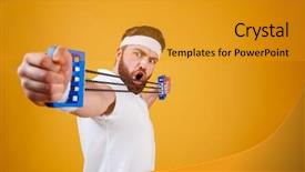  Presentation with resistance - Colorful PPT theme enhanced with elasticity - young athletic man exercising backdrop and a gold colored foreground
