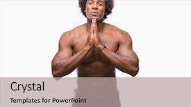  Presentation with praying hands - Amazing PPT layouts having chest god - afro american shirtless man showing backdrop and a  colored foreground