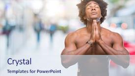  Presentation with praying hands - Audience pleasing slides consisting of chest god - afro american shirtless man showing backdrop and a sky blue colored foreground