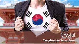  Presentation with korean flag - Beautiful presentation theme featuring chest god - businessman stretching suit with south backdrop and a tawny brown colored foreground