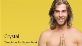  Presentation with one young man exercising handball - Slide deck with chest god - young handsome shirtless man background and a yellow colored foreground