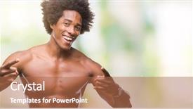  Presentation with rock star - Beautiful PPT theme featuring chest heaviness - afro american shirtless man showing backdrop and a red colored foreground
