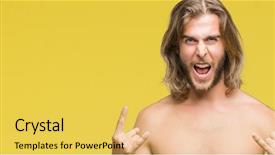  Presentation with long hair man - Presentation theme enhanced with chest heaviness - young handsome shirtless man background and a yellow colored foreground