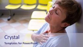  Presentation with waiting room - Presentation theme with chest pain - patient sitting in a waiting background and a sky blue colored foreground