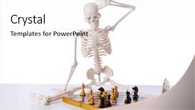  Presentation with chess - Slide set having chest piece - skeleton playing chess game background and a white colored foreground