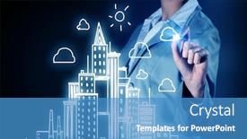  Presentation with project - Audience pleasing presentation theme consisting of chest-view-of-businesswoman-drawing backdrop and a teal colored foreground