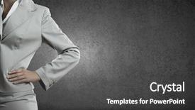  Presentation with cement - Cool new slide deck with chest view of businesswoman standing against cement wall backdrop and a dark gray colored foreground