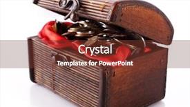  Presentation with treasure gold - Slide deck consisting of chest with coins isolated background and a tawny brown colored foreground