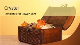 Presentation with gems - Amazing PPT theme having chest with gems and coins backdrop and a  colored foreground