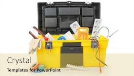  Presentation with chest - Presentation enhanced with chest with tools on white background and a yellow colored foreground