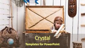  Presentation with children hands - Slide deck with chest with wooden plane background and a  colored foreground