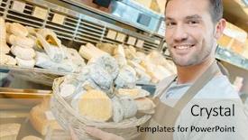  Presentation with displaying - Cool new presentation design with chevre - man displaying cheeses in basket backdrop and a coral colored foreground