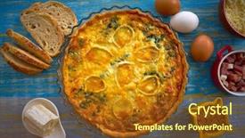  Presentation with blue cheese - Slide deck with chevre - quiche recipe with spinach background and a tawny brown colored foreground