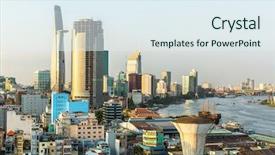  Presentation with vietnam - Beautiful slide deck featuring chi minh city saigon vietnam backdrop and a sky blue colored foreground