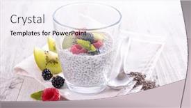  Presentation with pudding - Beautiful presentation design featuring chia-pudding-and-fruits backdrop and a sky blue colored foreground
