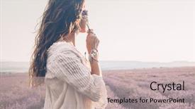  Presentation with jewelry - Audience pleasing PPT layouts consisting of chic - beautiful model walking in spring backdrop and a mint green colored foreground