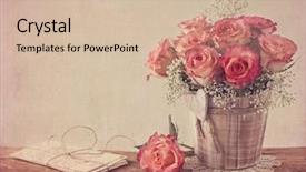  Presentation with pink roses - Cool new theme with chic - pink roses on wooden desk backdrop and a soft green colored foreground