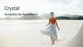  Presentation with ethnic - Slide deck featuring chic - woman wearing ethnic flying dress background and a cool aqua colored foreground