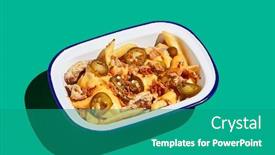  Presentation with green shadow - Slide set with chicago-cheese-steak-fries background and a teal colored foreground