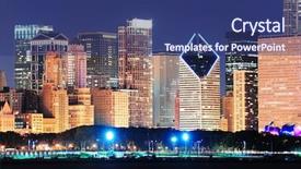  Presentation with city chicago - PPT theme featuring chicago city downtown urban skyline background and a ocean colored foreground